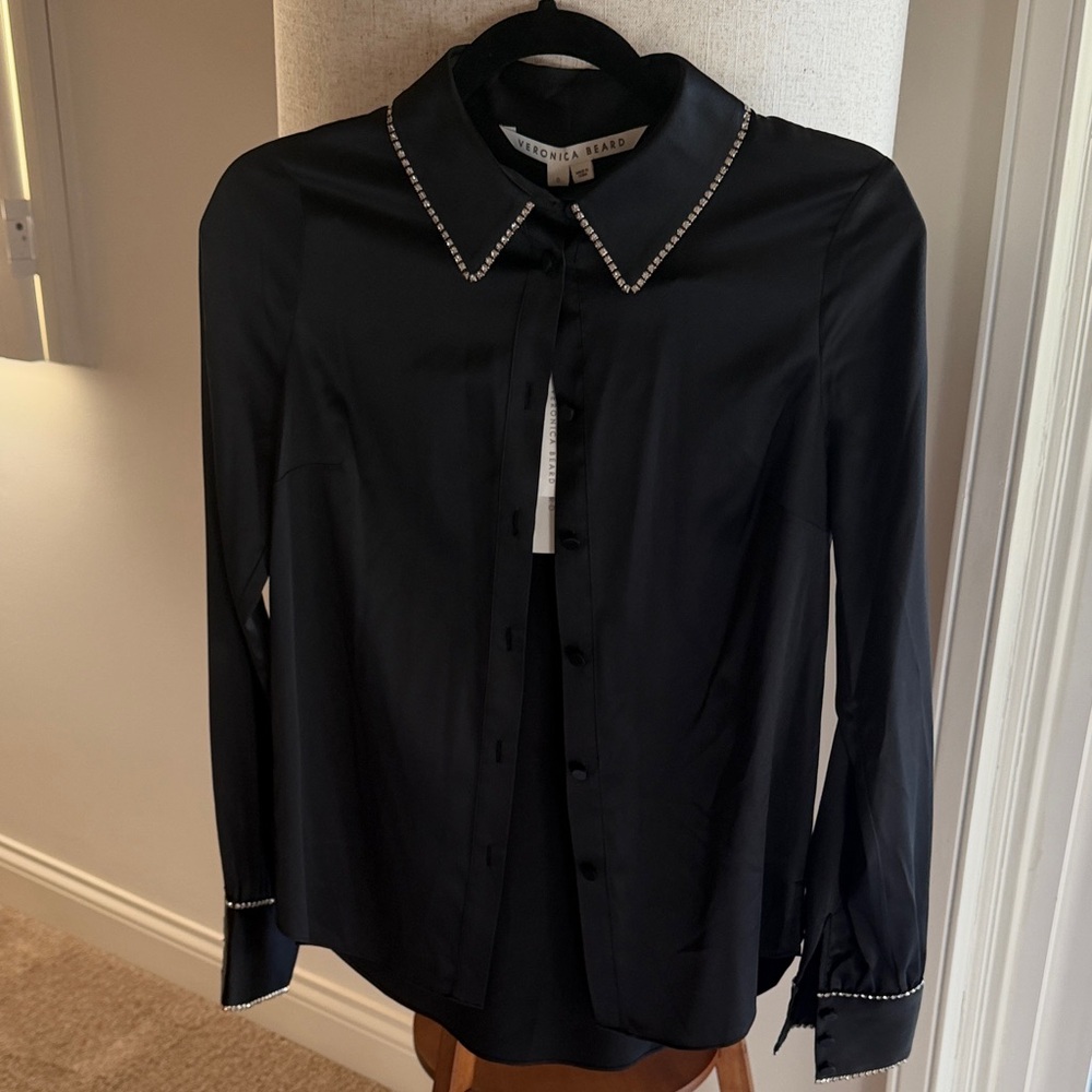Veronica Beard Kylar Rhinestone Button-Down Silk Top Blouse - Picture 3 of 16